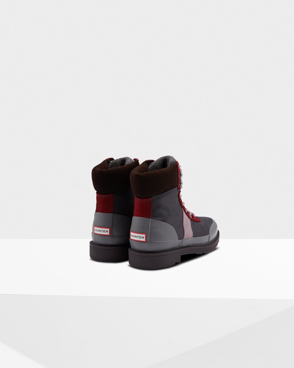 Botines Hunter Mujer - Original Insulated Commando - Grises Oscuro/Marrom/Grises Rojos - SDRCOIL-68